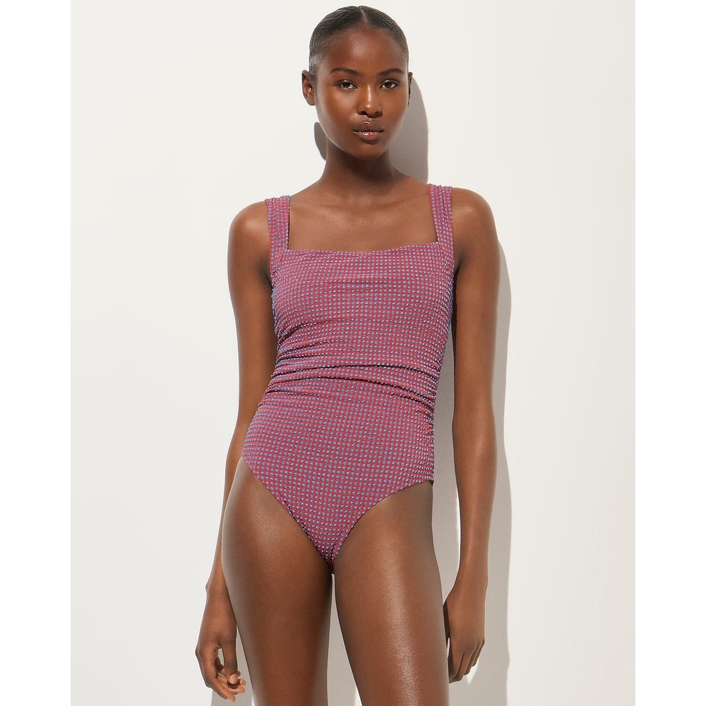 J.Crew Nia Ruched Squareneck One-Piece Swimsuit Gingham Red Size 8 CS526 NWT